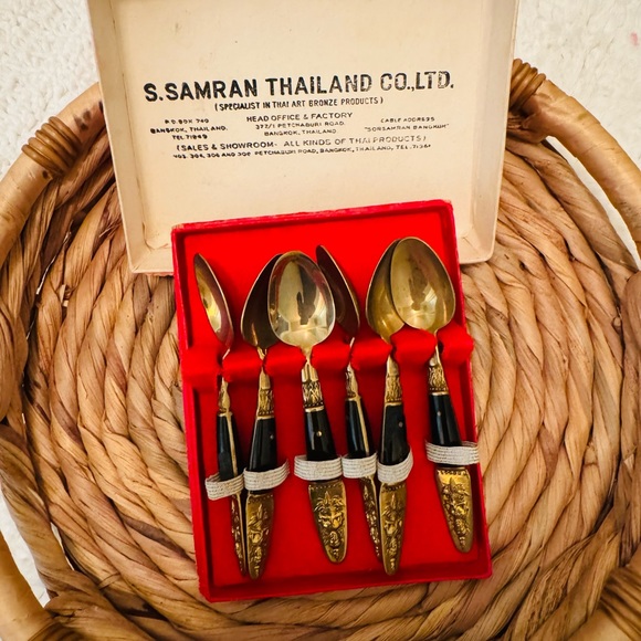 Vintage Stamped Thailand Bronze spoon set - Picture 3 of 10